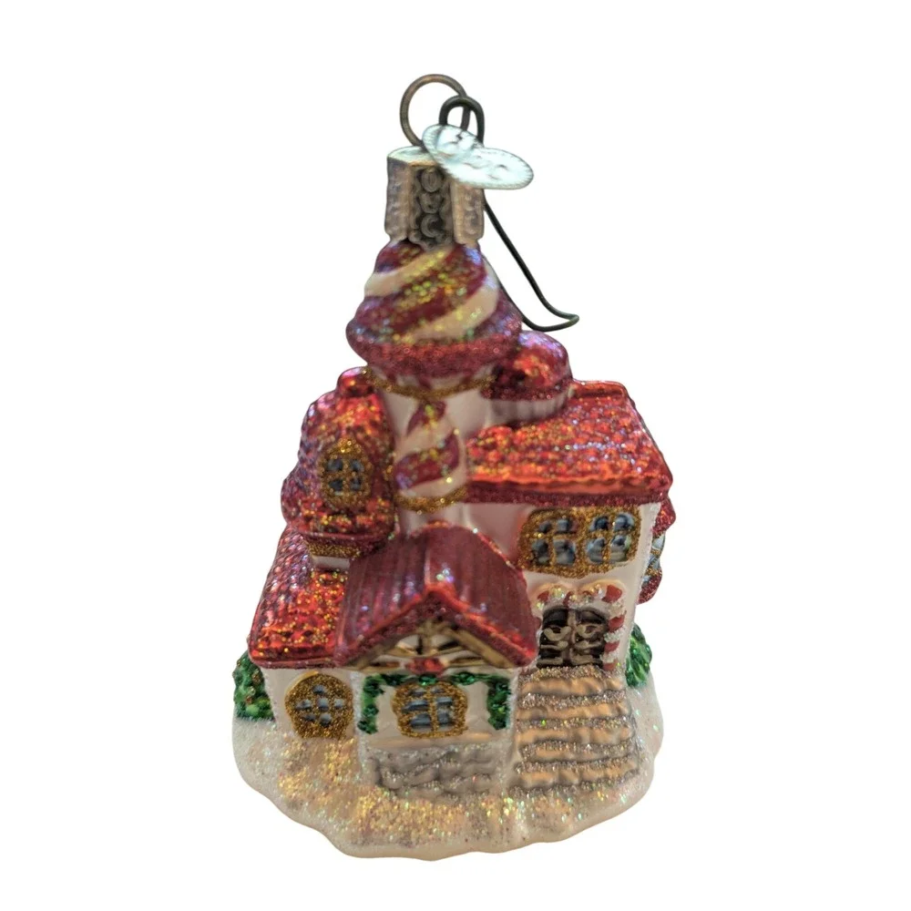 Old World‎ Christmas Candy Cane Cottage Glass Ornament Glitter Holiday Victorian